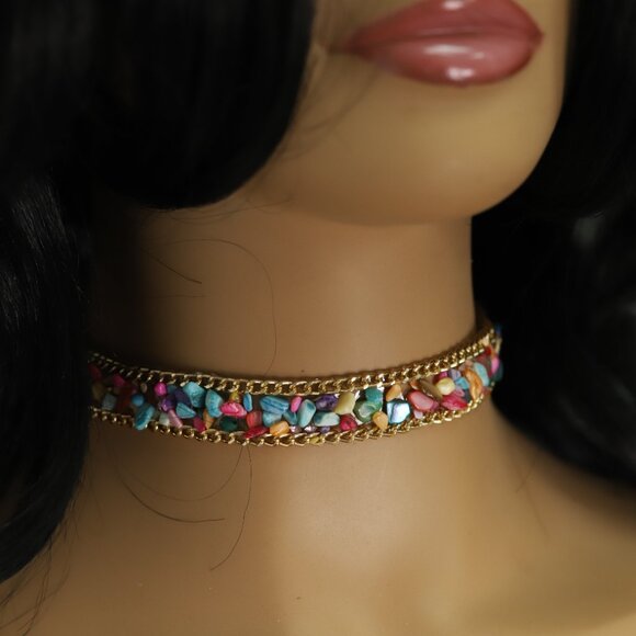 Pebbles Choker Necklace Adjustable fancy Chokers Multi Color stones  (#68) - Picture 12 of 12